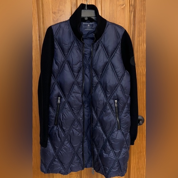 BERNARDO Knit Sleeve Diamond Quilt Puffer Coat Large - Picture 3 of 9